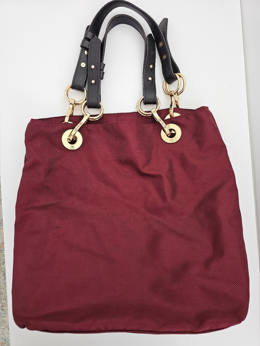 JPK Paris 75 Burgundy Ballistic Nylon Tote Bag - Floral Lining & Gold Hardware